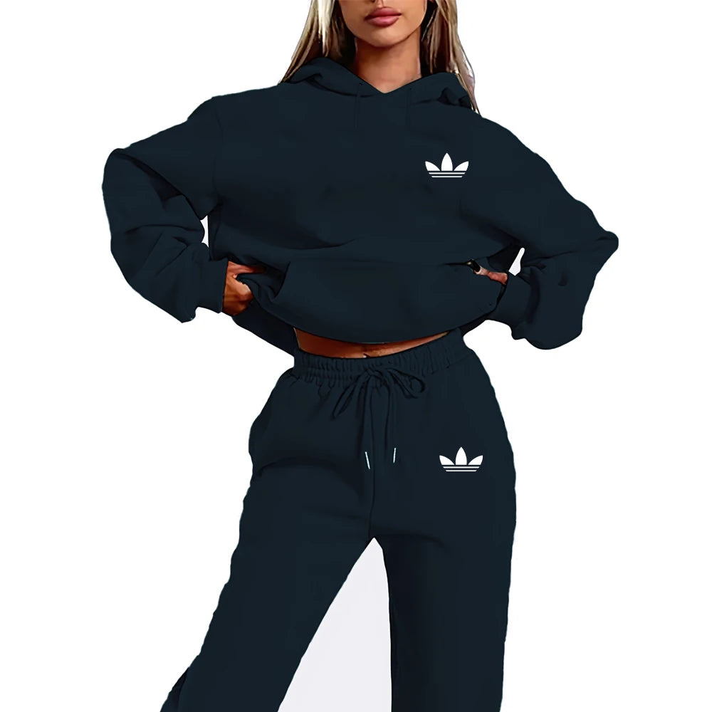 Letter Printed Women’s Hoodie Set – 2-Piece Street Hip Hop Casual Plush Sweatshirt, Perfect for Outdoor