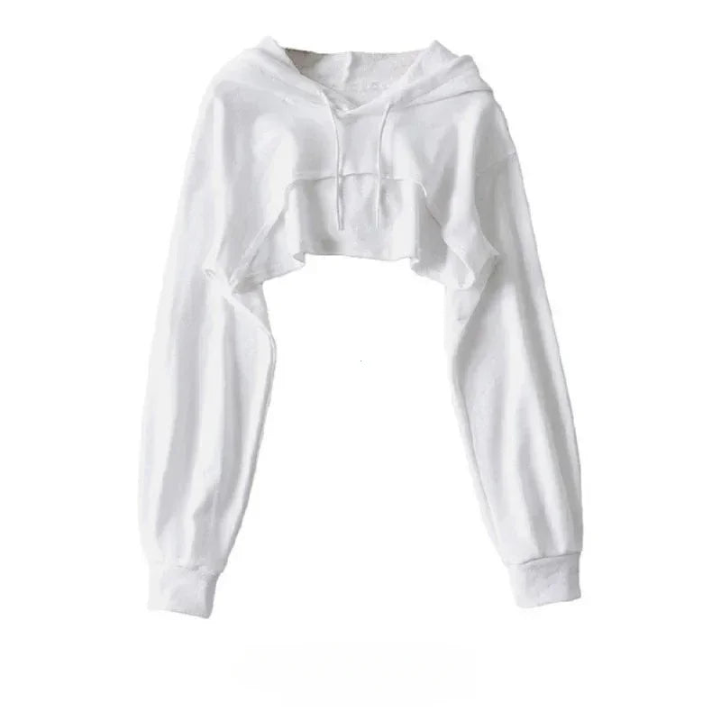 Y2K Irregular Crop Hoodie – Ultra Short Female Top, Long Sleeve Casual Sweatshirt for Women