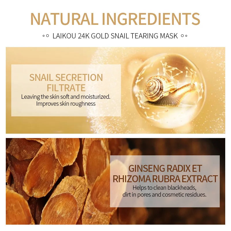 LAIKOU 50/80g 24K Gold Foil Snail Peel Mask Deep Cleansing Remove Blackheads Firming Skin Oil-Control Whitening Skin Care
