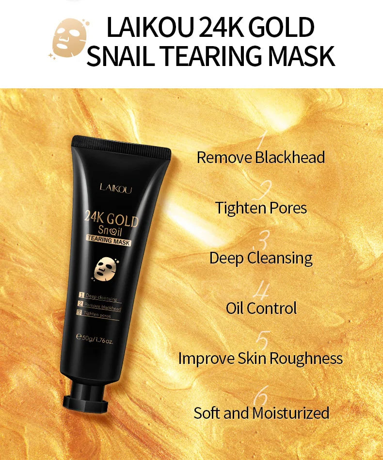 LAIKOU 50/80g 24K Gold Foil Snail Peel Mask Deep Cleansing Remove Blackheads Firming Skin Oil-Control Whitening Skin Care