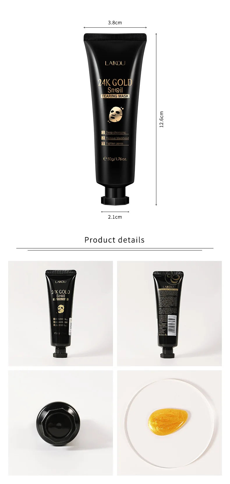LAIKOU 50/80g 24K Gold Foil Snail Peel Mask Deep Cleansing Remove Blackheads Firming Skin Oil-Control Whitening Skin Care