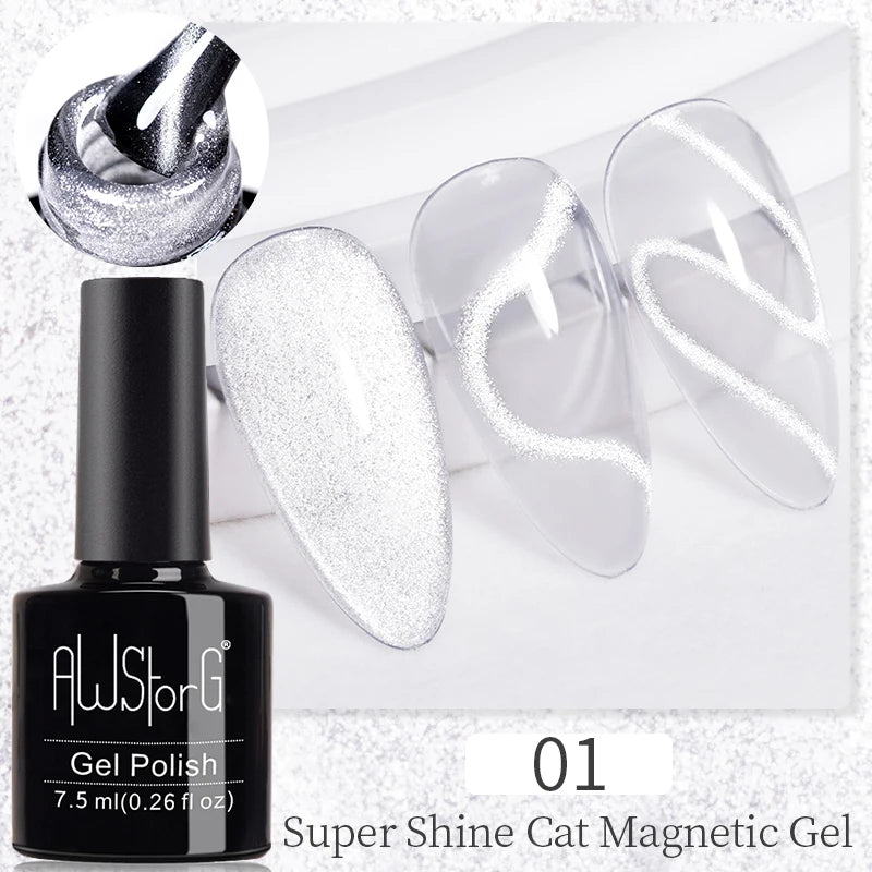 BOZLIN 7.5ML Amber Moonlight Cat Magnetic Gel Nail Polish White Light Magnetic Nail Sparkling Glitter Semi Permanent Varnish