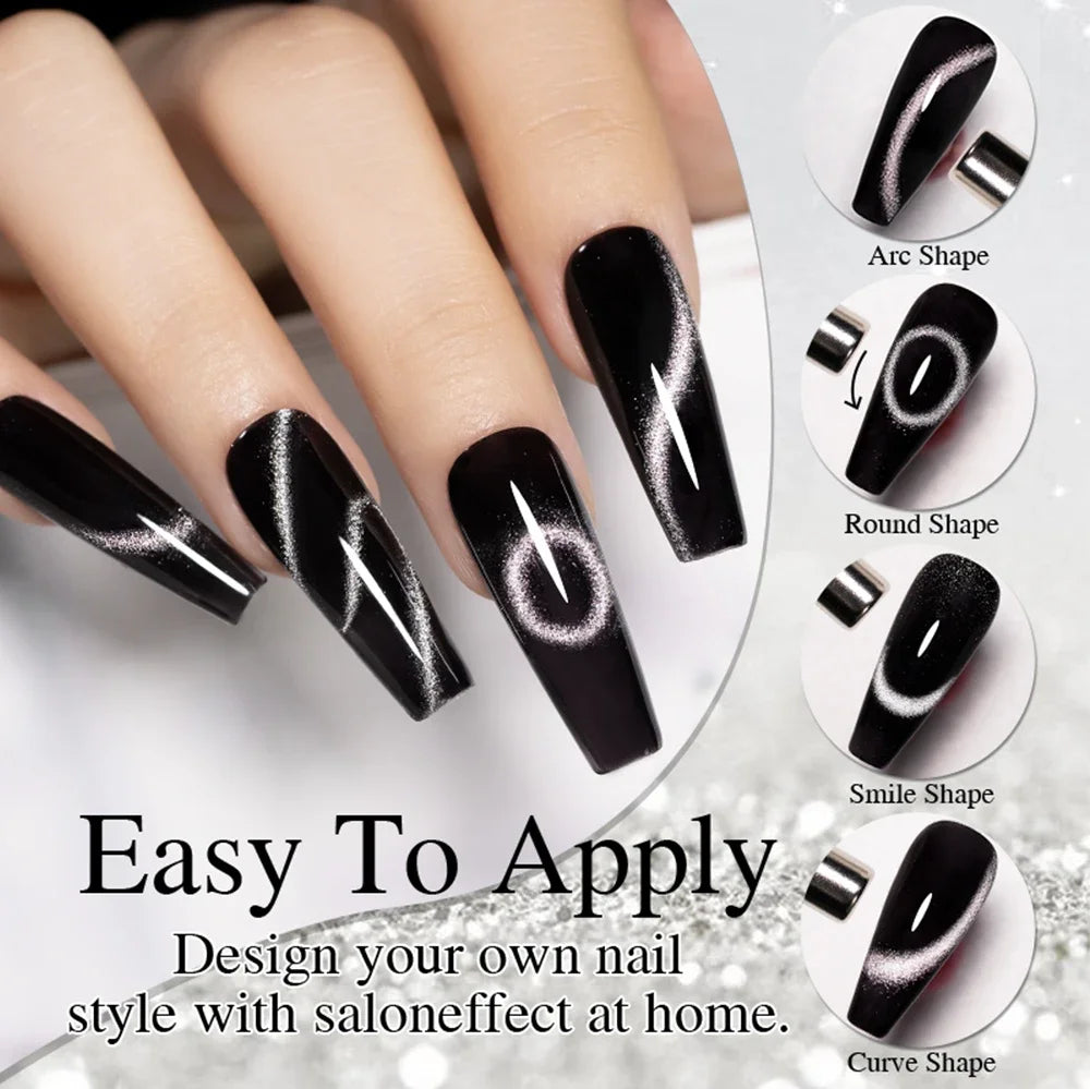 7.5ML Black Cat Eye Magnetic Glitter Gel Nail Polish Ultra-Bright Black Shine Long-Lasting Soak Off UV Nail Art Varnish Manicure