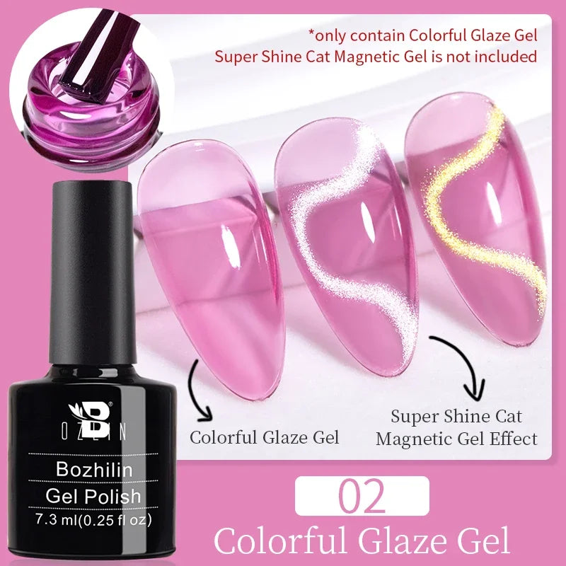 BOZLIN 7.5ML Amber Moonlight Cat Magnetic Gel Nail Polish White Light Magnetic Nail Sparkling Glitter Semi Permanent Varnish