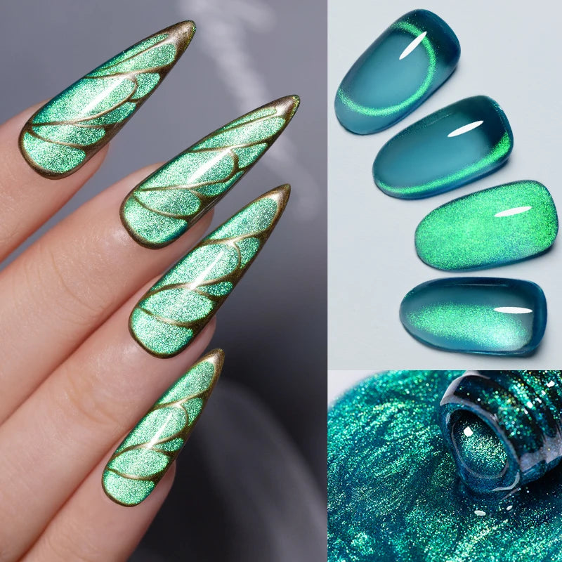 7.5ML Black Cat Eye Magnetic Glitter Gel Nail Polish Ultra-Bright Black Shine Long-Lasting Soak Off UV Nail Art Varnish Manicure