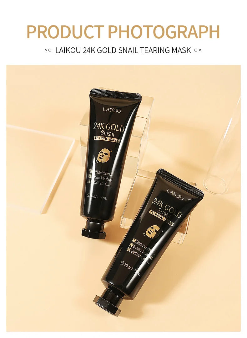 LAIKOU 50/80g 24K Gold Foil Snail Peel Mask Deep Cleansing Remove Blackheads Firming Skin Oil-Control Whitening Skin Care