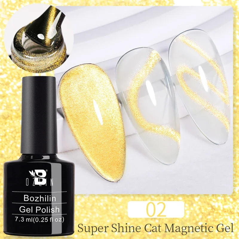 BOZLIN 7.5ML Amber Moonlight Cat Magnetic Gel Nail Polish White Light Magnetic Nail Sparkling Glitter Semi Permanent Varnish