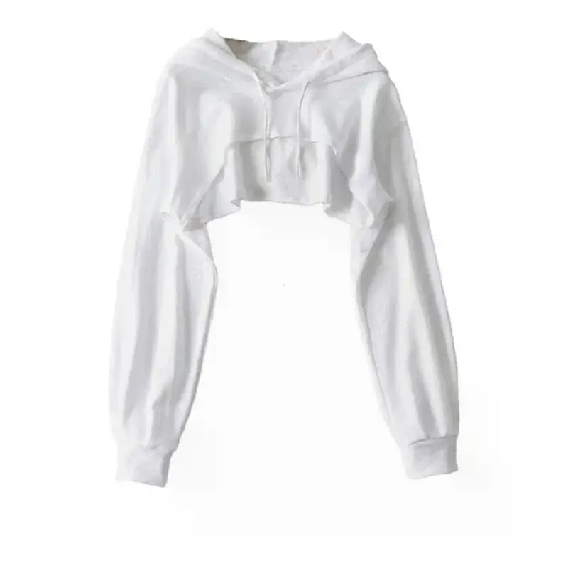 Y2K Irregular Crop Hoodie – Ultra Short Female Top, Long Sleeve Casual Sweatshirt for Women