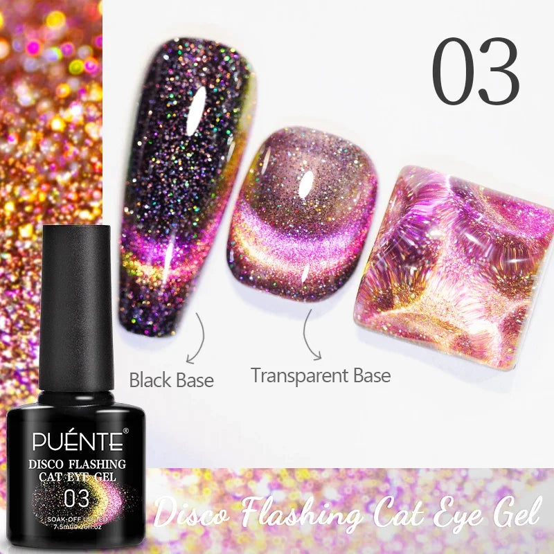 7.5ML Black Cat Eye Magnetic Glitter Gel Nail Polish Ultra-Bright Black Shine Long-Lasting Soak Off UV Nail Art Varnish Manicure