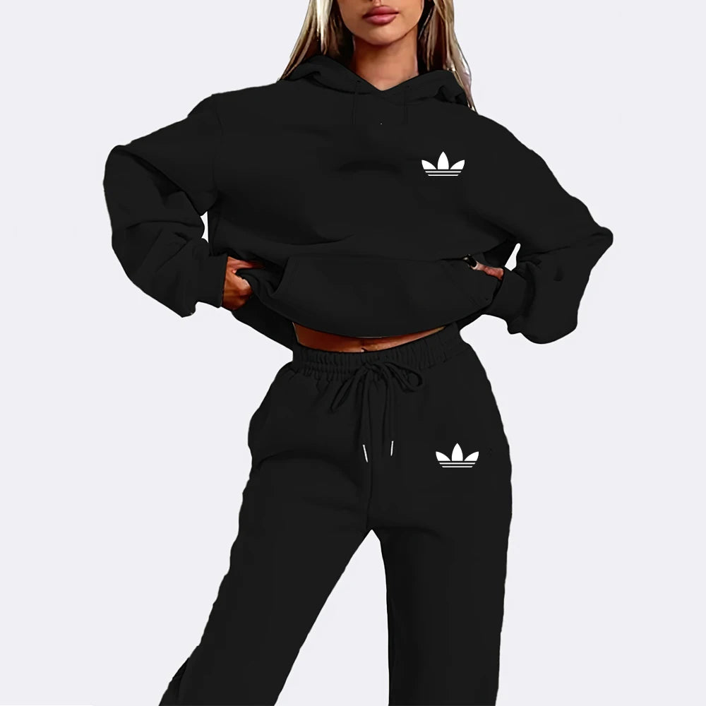 Letter Printed Women’s Hoodie Set – 2-Piece Street Hip Hop Casual Plush Sweatshirt, Perfect for Outdoor