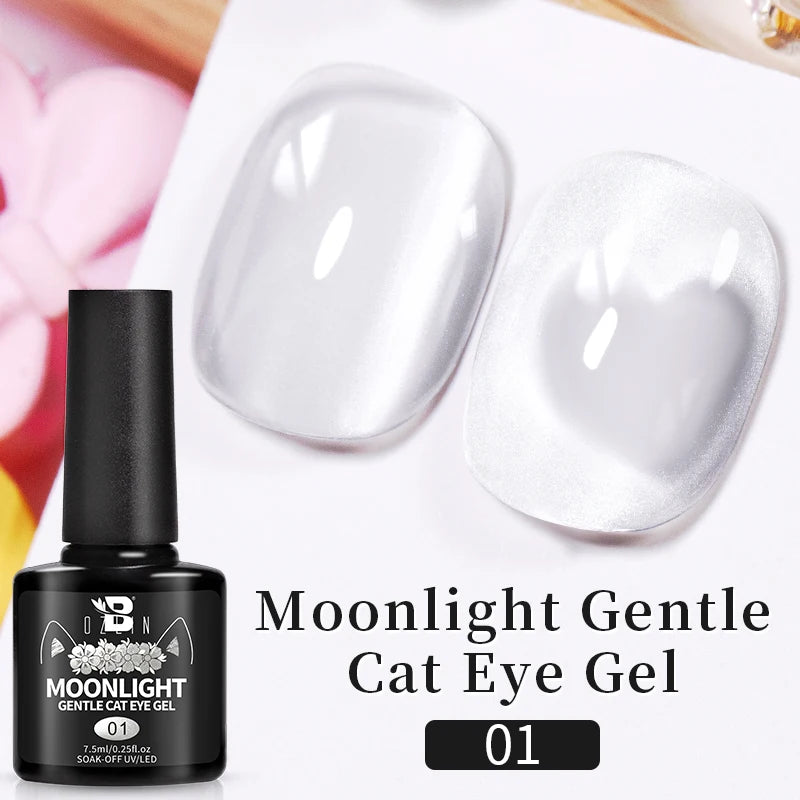 BOZLIN 7.5ML Amber Moonlight Cat Magnetic Gel Nail Polish White Light Magnetic Nail Sparkling Glitter Semi Permanent Varnish