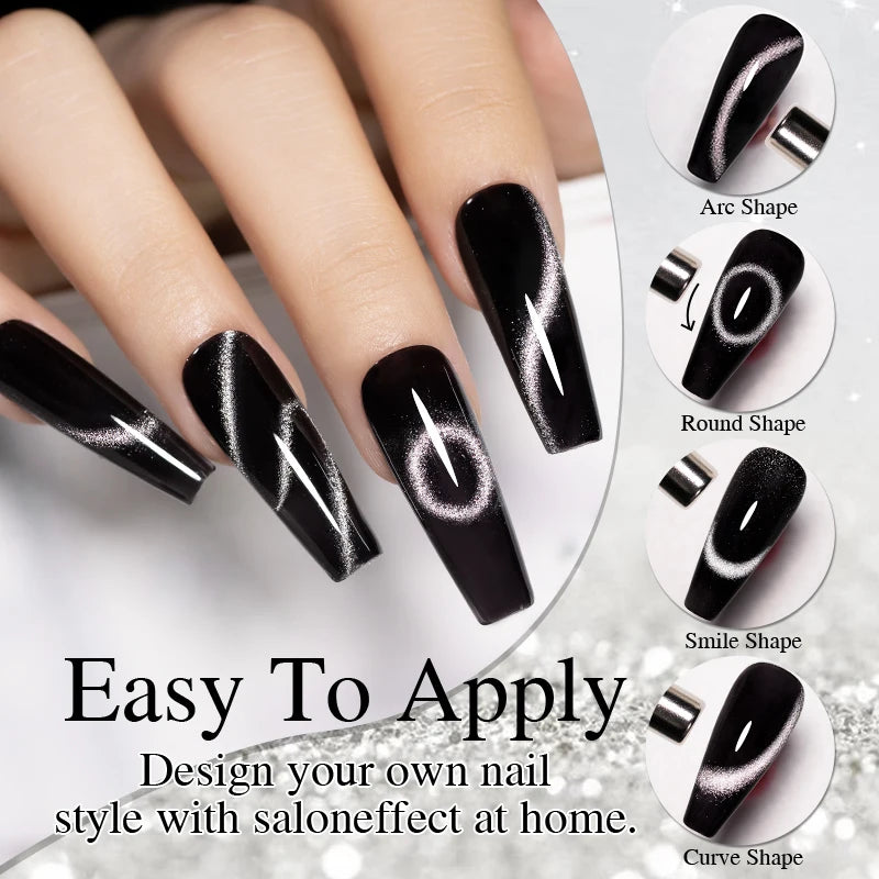 7.5ML Black Cat Eye Magnetic Glitter Gel Nail Polish Ultra-Bright Black Shine Long-Lasting Soak Off UV Nail Art Varnish Manicure