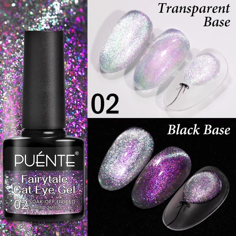 7.5ML Black Cat Eye Magnetic Glitter Gel Nail Polish Ultra-Bright Black Shine Long-Lasting Soak Off UV Nail Art Varnish Manicure