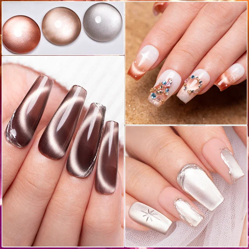 BOZLIN 7.5ML Amber Moonlight Cat Magnetic Gel Nail Polish White Light Magnetic Nail Sparkling Glitter Semi Permanent Varnish