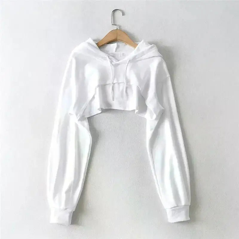 Y2K Irregular Crop Hoodie – Ultra Short Female Top, Long Sleeve Casual Sweatshirt for Women