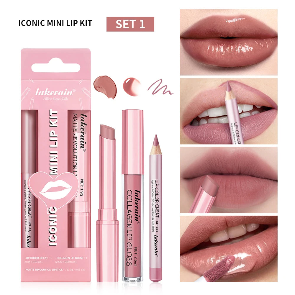 Lip Combo Matte Lipstick + Lip Liner Pen Lip Gloss Set Hydrating Matte Waterproof Long Lasting Lip lipstick set Lip Makeup Set