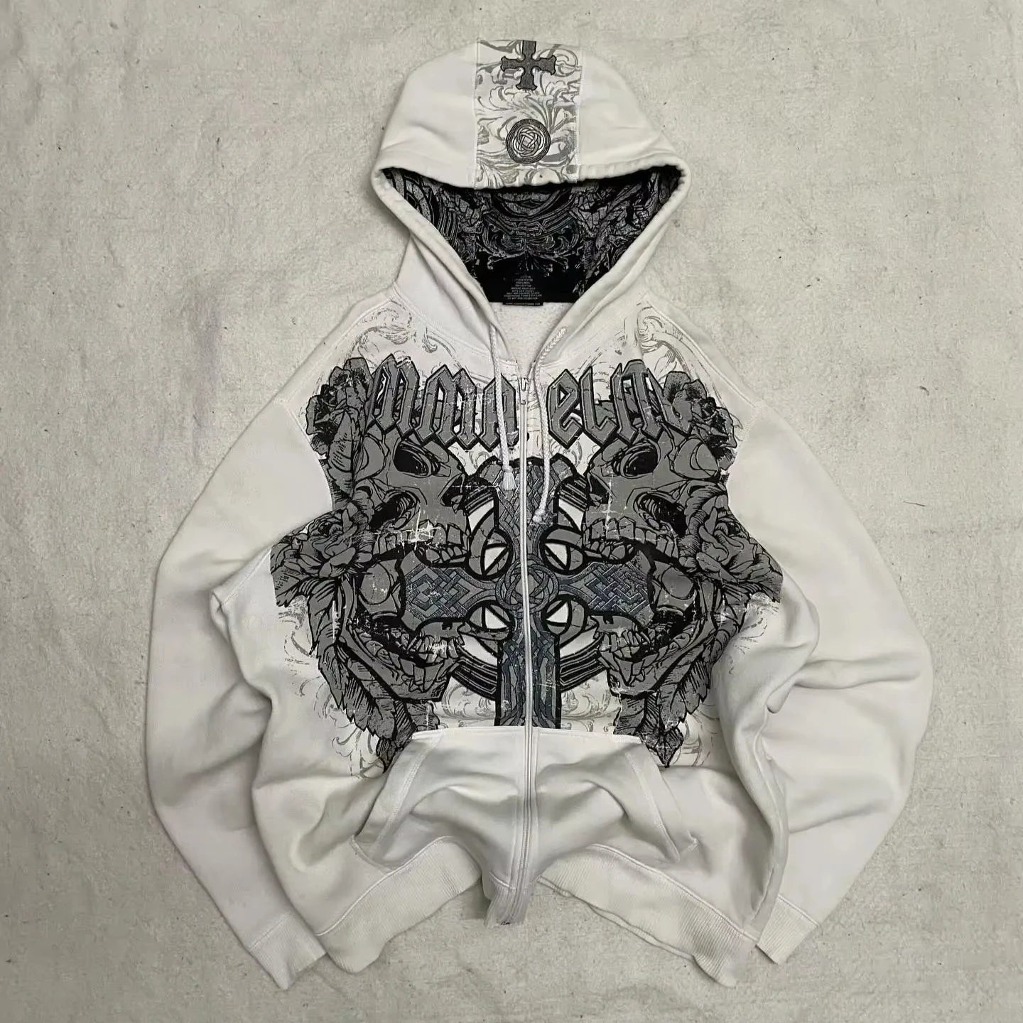 American Y2K Hip Hop Zipper Hoodie – Unisex Streetwear, Loose Casual Joker Vintage Fleece Padded Warm Hoodie