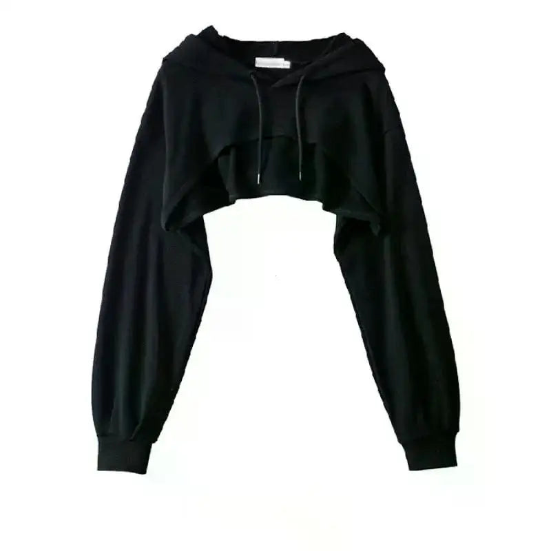 Y2K Irregular Crop Hoodie – Ultra Short Female Top, Long Sleeve Casual Sweatshirt for Women
