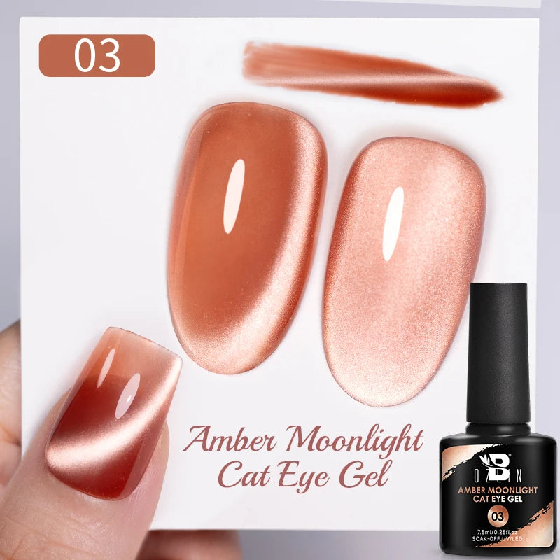 BOZLIN 7.5ML Amber Moonlight Cat Magnetic Gel Nail Polish White Light Magnetic Nail Sparkling Glitter Semi Permanent Varnish