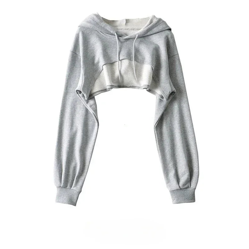 Y2K Irregular Crop Hoodie – Ultra Short Female Top, Long Sleeve Casual Sweatshirt for Women