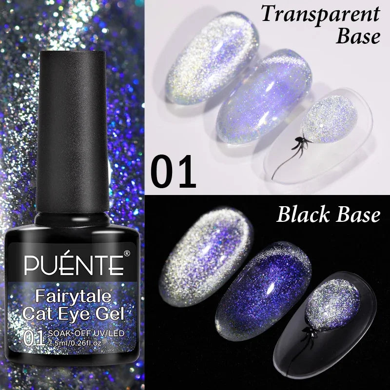 7.5ML Black Cat Eye Magnetic Glitter Gel Nail Polish Ultra-Bright Black Shine Long-Lasting Soak Off UV Nail Art Varnish Manicure