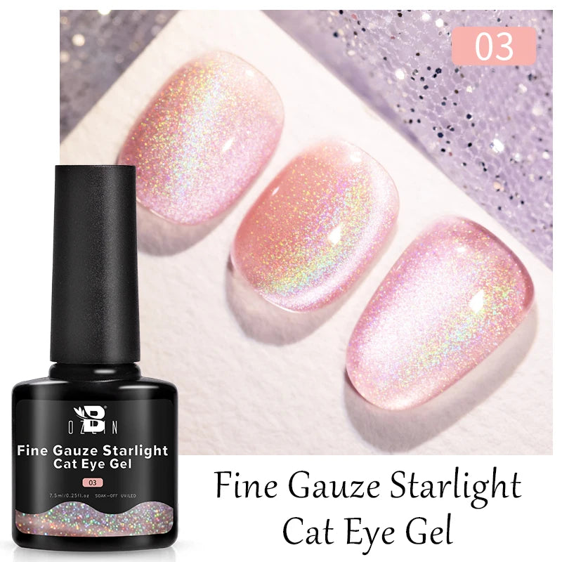 BOZLIN 7.5ML Amber Moonlight Cat Magnetic Gel Nail Polish White Light Magnetic Nail Sparkling Glitter Semi Permanent Varnish