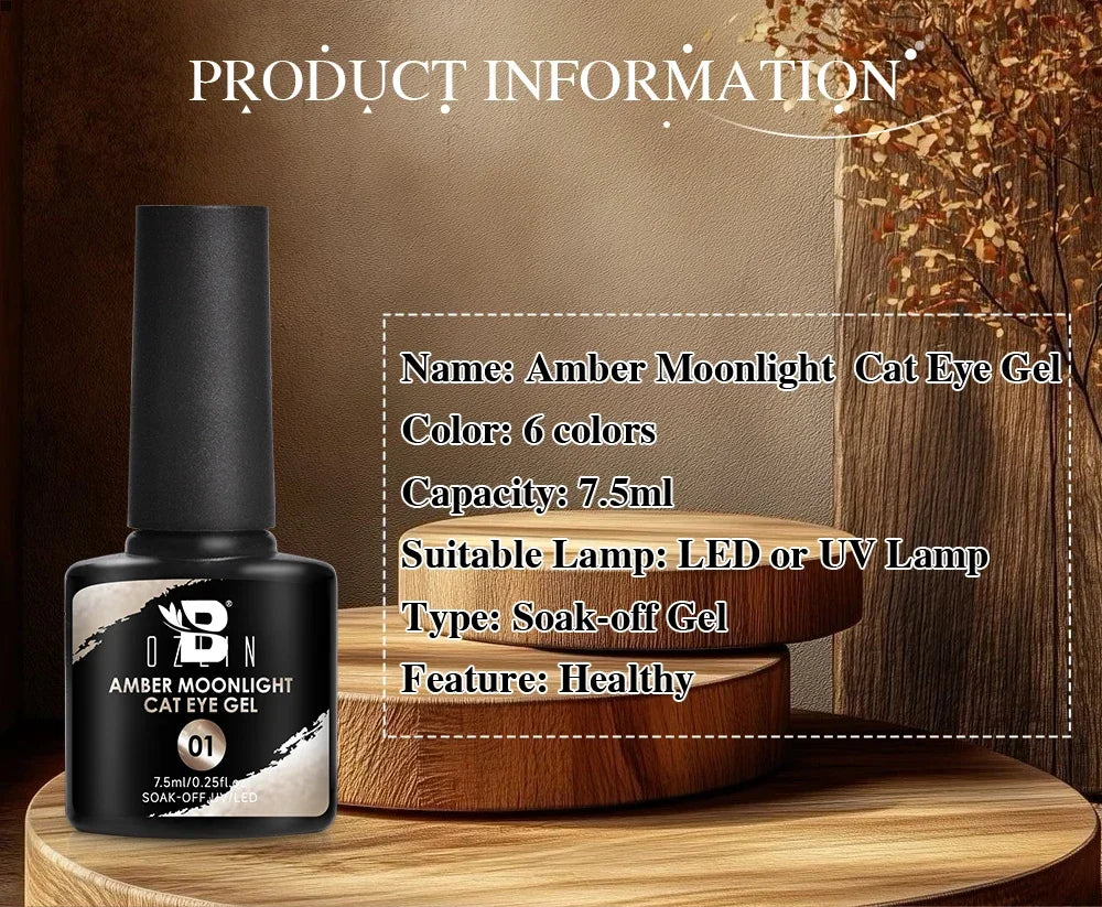 BOZLIN 7.5ML Amber Moonlight Cat Magnetic Gel Nail Polish White Light Magnetic Nail Sparkling Glitter Semi Permanent Varnish