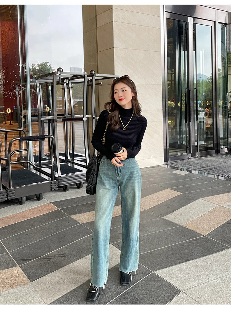 Women’s Korean Slim Turtleneck Sweater – Long Sleeve Casual Thick Knitted Pullover, Autumn/Winter Basic Top