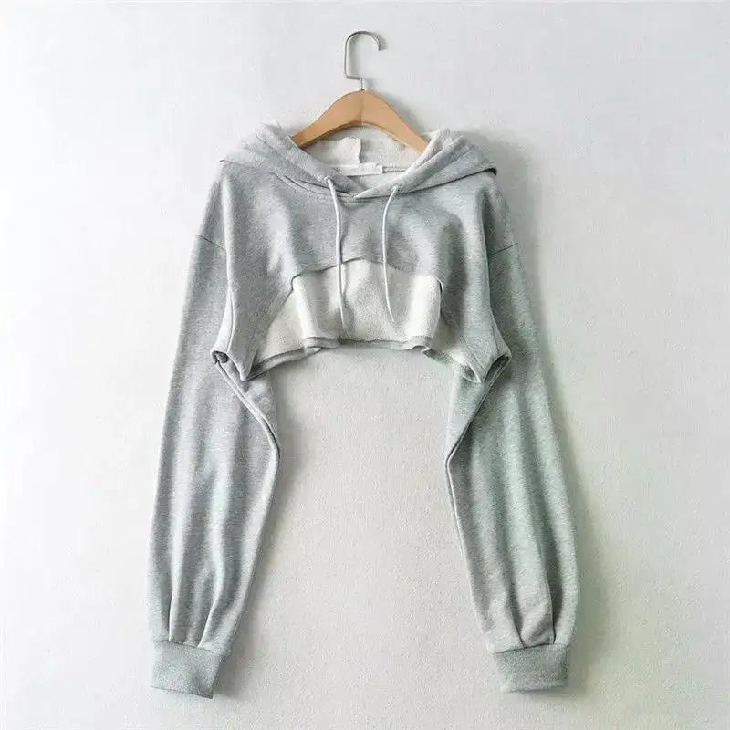 Y2K Irregular Crop Hoodie – Ultra Short Female Top, Long Sleeve Casual Sweatshirt for Women