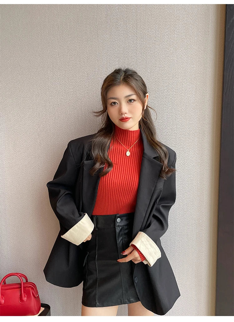 Women’s Korean Slim Turtleneck Sweater – Long Sleeve Casual Thick Knitted Pullover, Autumn/Winter Basic Top