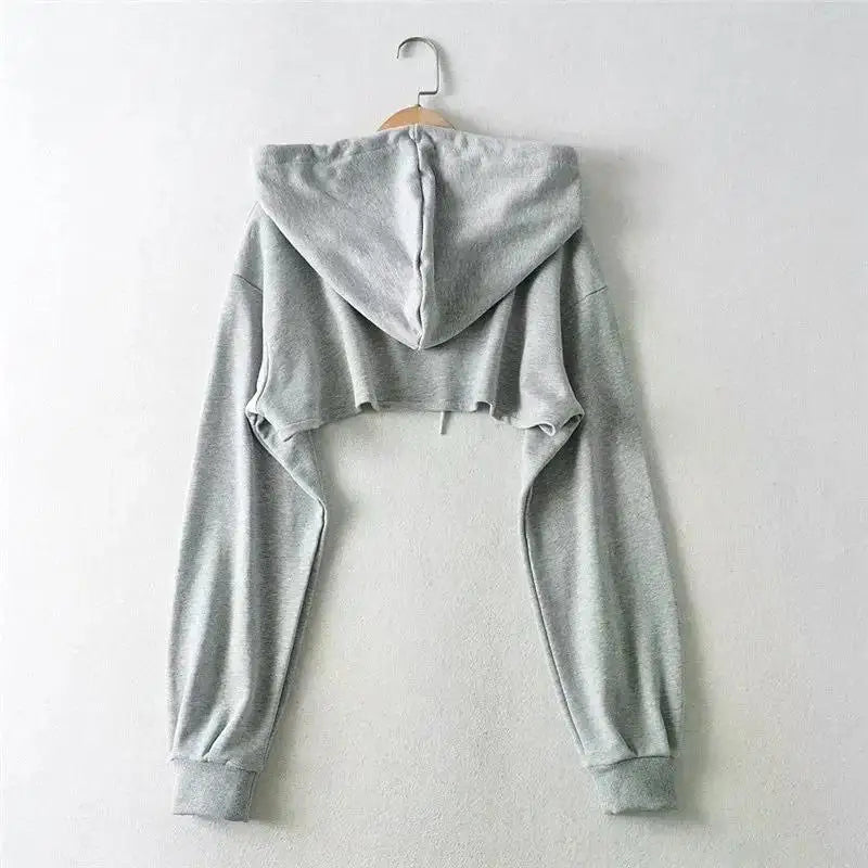 Y2K Irregular Crop Hoodie – Ultra Short Female Top, Long Sleeve Casual Sweatshirt for Women