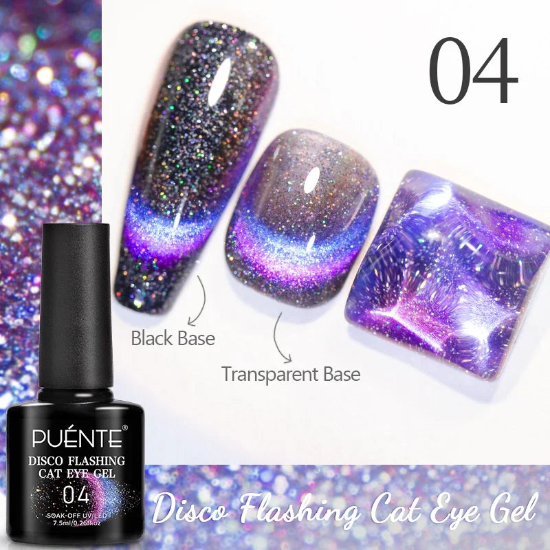 7.5ML Black Cat Eye Magnetic Glitter Gel Nail Polish Ultra-Bright Black Shine Long-Lasting Soak Off UV Nail Art Varnish Manicure