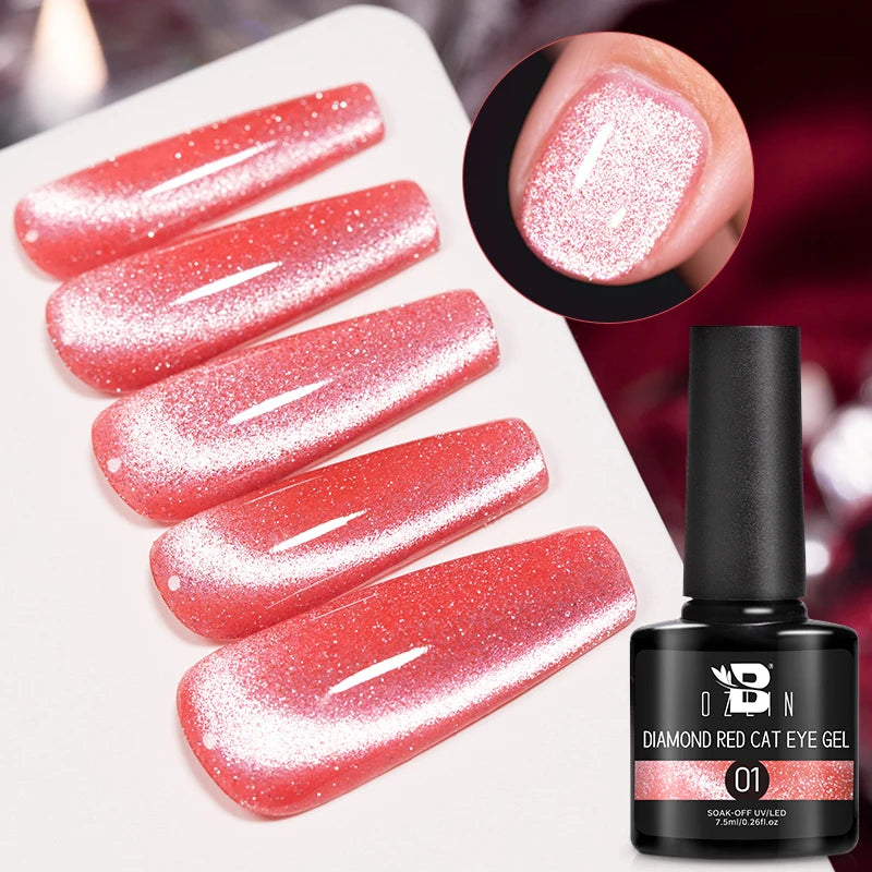 BOZLIN 7.5ML Amber Moonlight Cat Magnetic Gel Nail Polish White Light Magnetic Nail Sparkling Glitter Semi Permanent Varnish