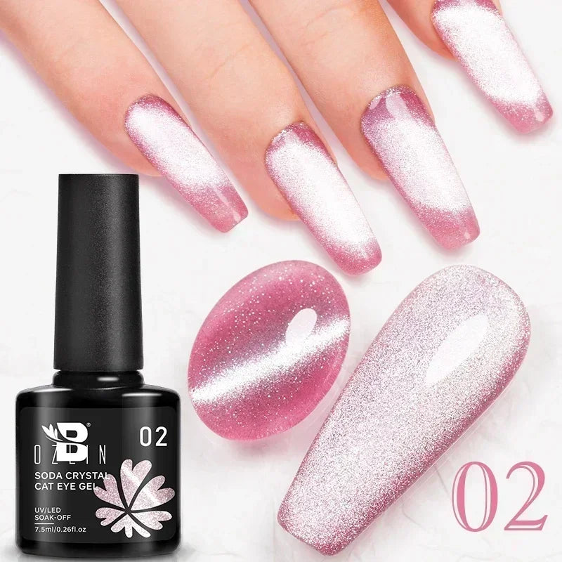 BOZLIN 7.5ML Amber Moonlight Cat Magnetic Gel Nail Polish White Light Magnetic Nail Sparkling Glitter Semi Permanent Varnish