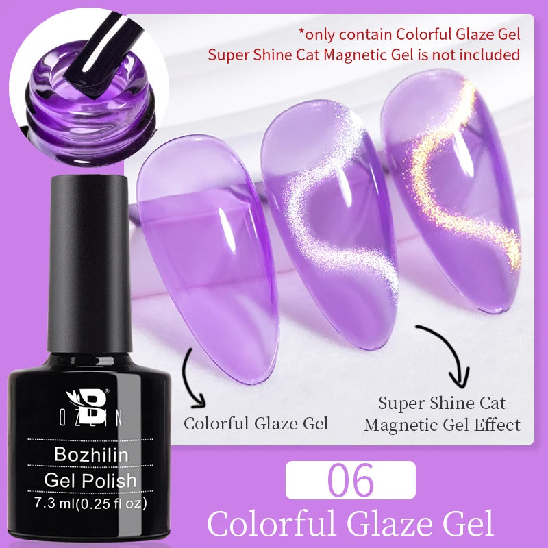 BOZLIN 7.5ML Amber Moonlight Cat Magnetic Gel Nail Polish White Light Magnetic Nail Sparkling Glitter Semi Permanent Varnish