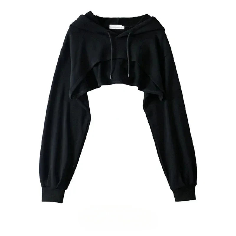 Y2K Irregular Crop Hoodie – Ultra Short Female Top, Long Sleeve Casual Sweatshirt for Women