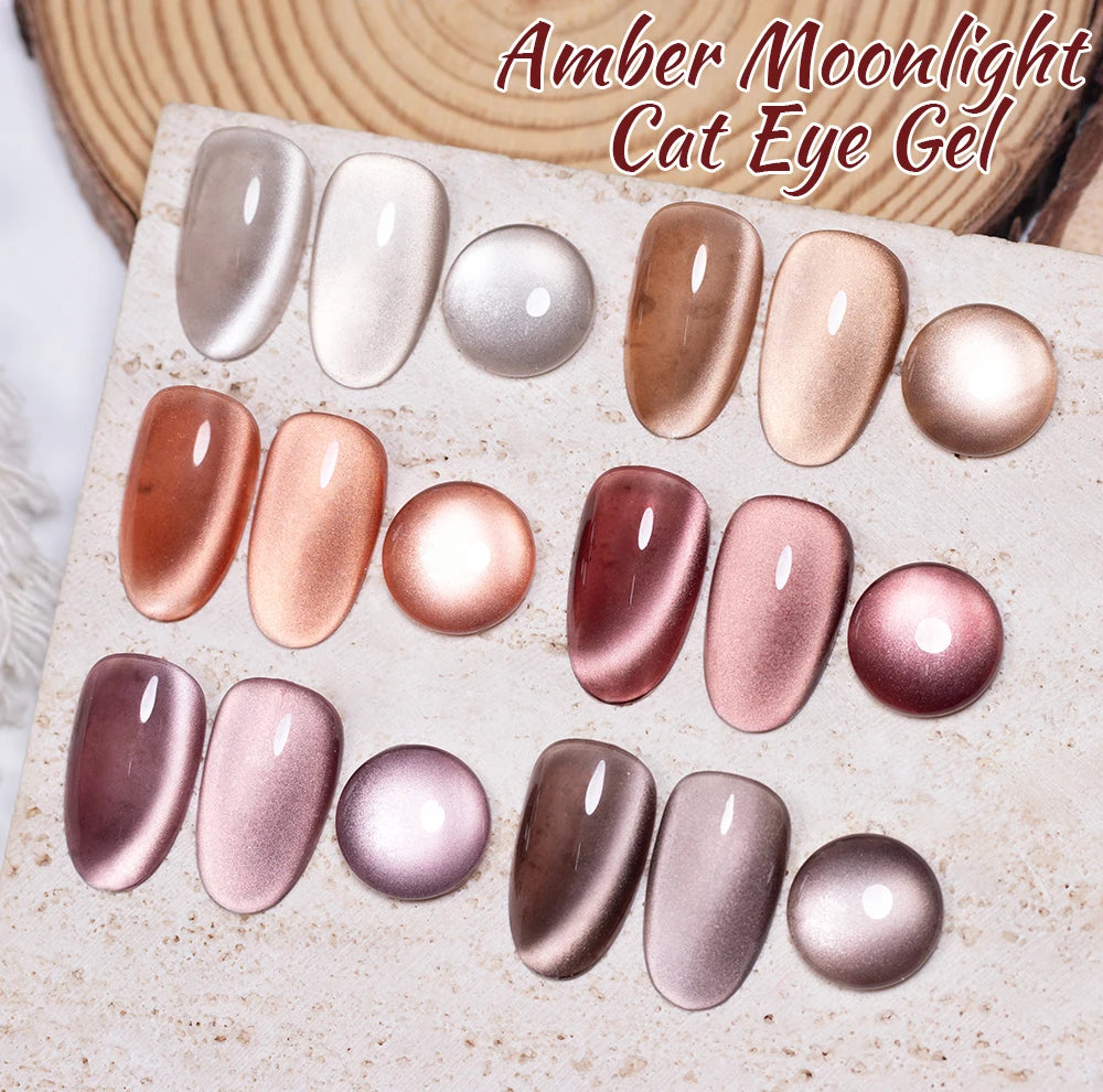 BOZLIN 7.5ML Amber Moonlight Cat Magnetic Gel Nail Polish White Light Magnetic Nail Sparkling Glitter Semi Permanent Varnish