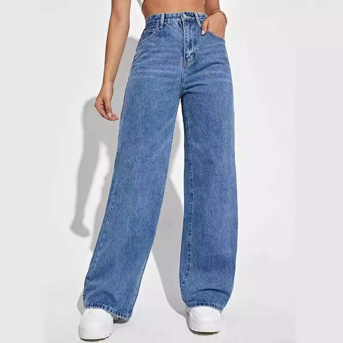 Y2K Retro High-Waisted Blue Jeans – Women’s Baggy Straight Slim Pants, High Street Fashion