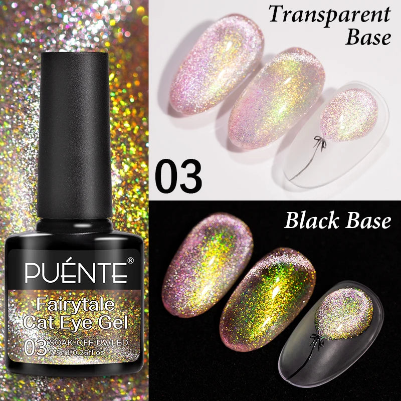 7.5ML Black Cat Eye Magnetic Glitter Gel Nail Polish Ultra-Bright Black Shine Long-Lasting Soak Off UV Nail Art Varnish Manicure