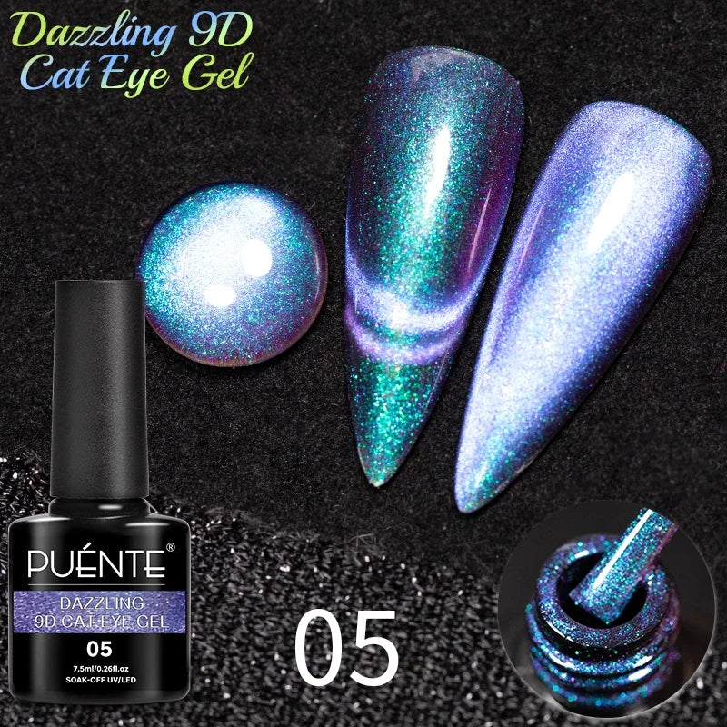 7.5ML Black Cat Eye Magnetic Glitter Gel Nail Polish Ultra-Bright Black Shine Long-Lasting Soak Off UV Nail Art Varnish Manicure