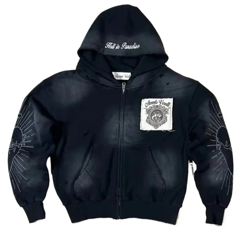 American Y2K Hip Hop Zipper Hoodie – Unisex Streetwear, Loose Casual Joker Vintage Fleece Padded Warm Hoodie