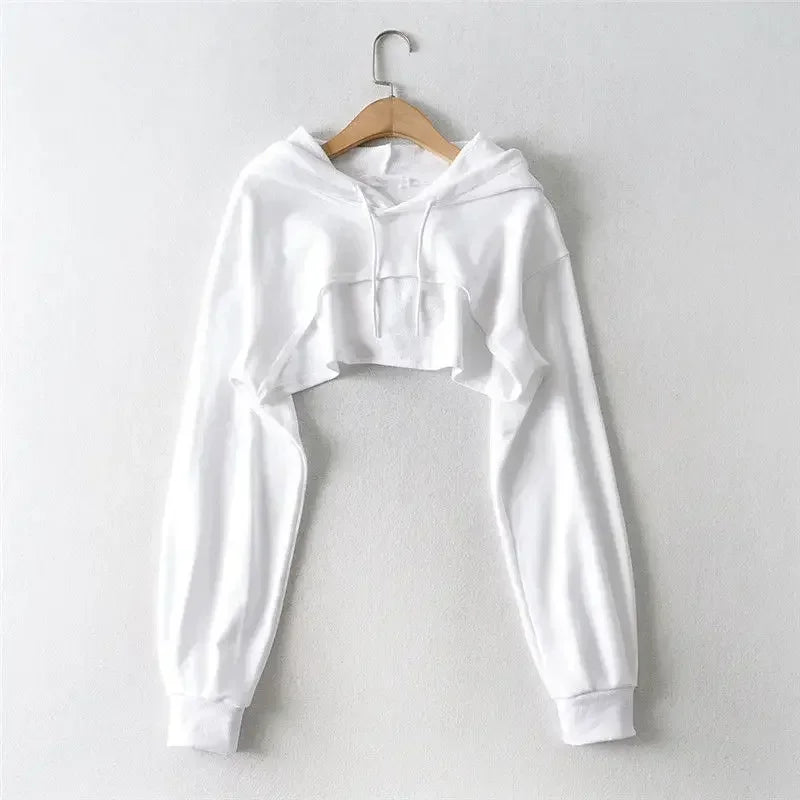 Y2K Irregular Crop Hoodie – Ultra Short Female Top, Long Sleeve Casual Sweatshirt for Women