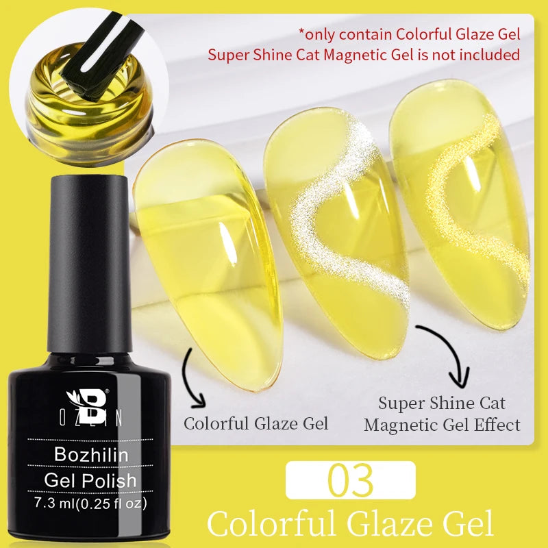 BOZLIN 7.5ML Amber Moonlight Cat Magnetic Gel Nail Polish White Light Magnetic Nail Sparkling Glitter Semi Permanent Varnish