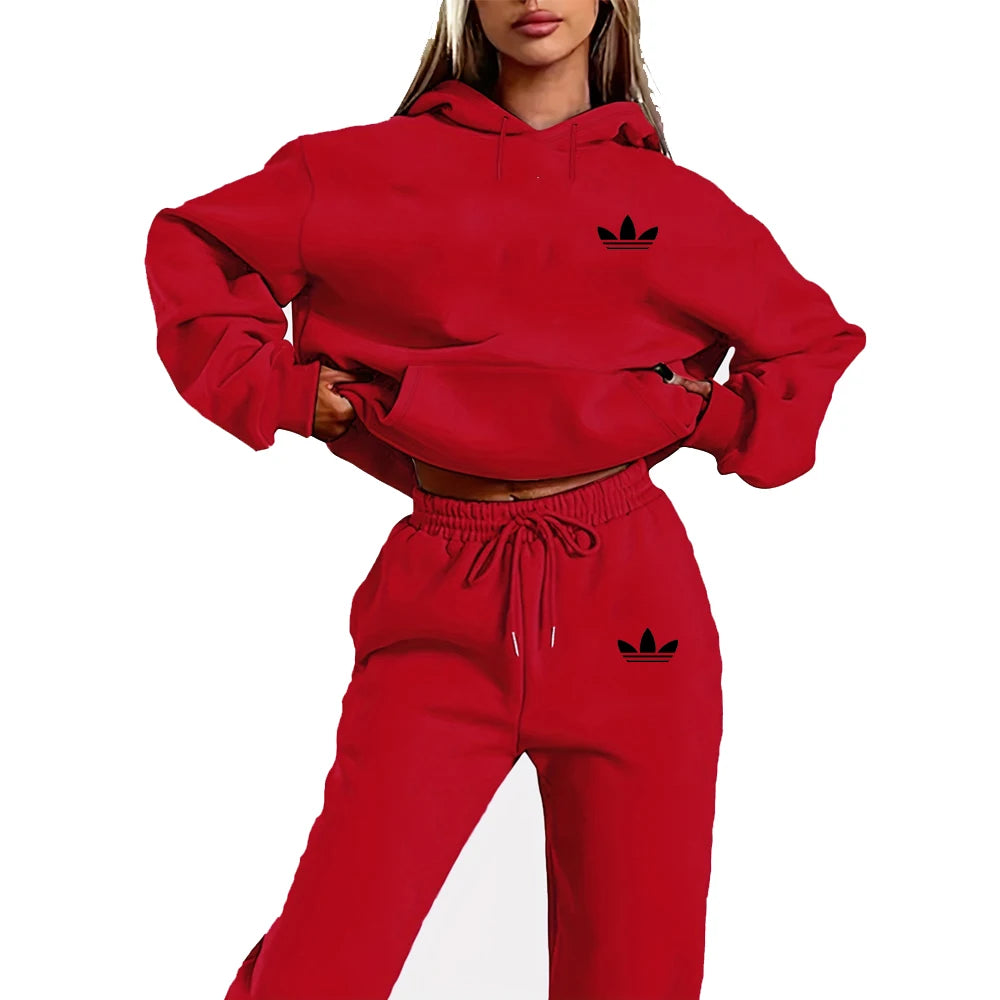 Letter Printed Women’s Hoodie Set – 2-Piece Street Hip Hop Casual Plush Sweatshirt, Perfect for Outdoor