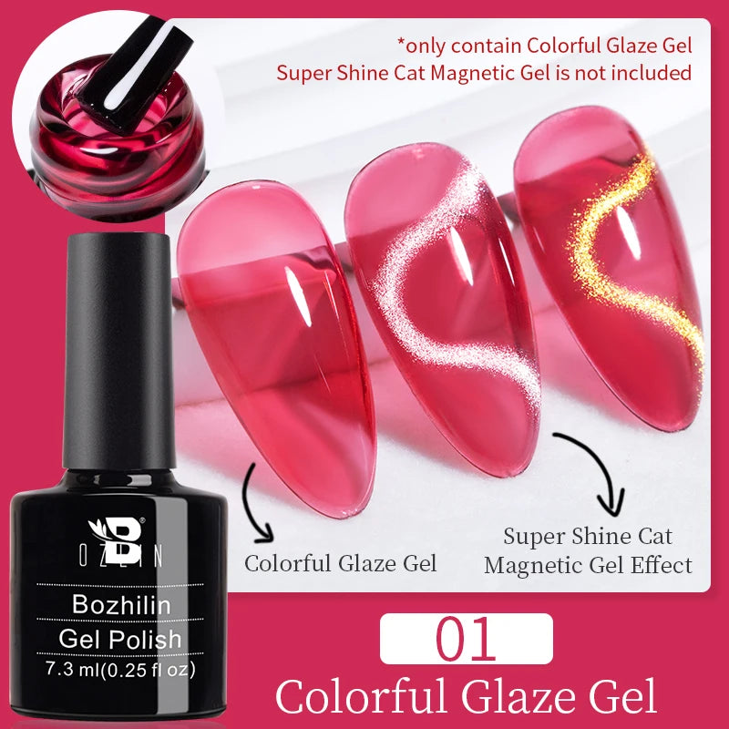 BOZLIN 7.5ML Amber Moonlight Cat Magnetic Gel Nail Polish White Light Magnetic Nail Sparkling Glitter Semi Permanent Varnish