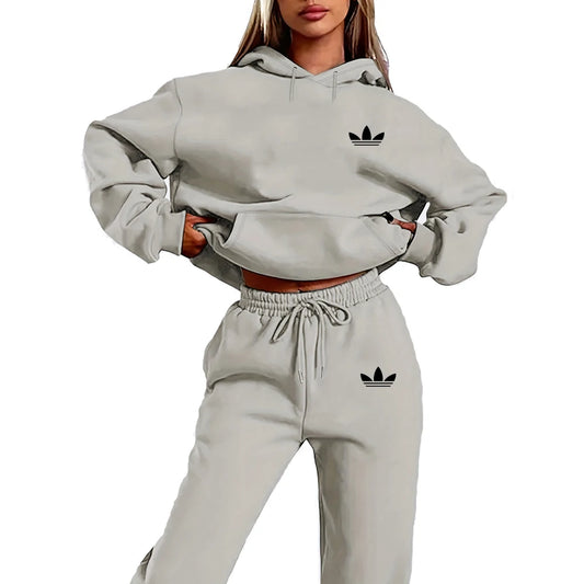 Letter Printed Women’s Hoodie Set – 2-Piece Street Hip Hop Casual Plush Sweatshirt, Perfect for Outdoor