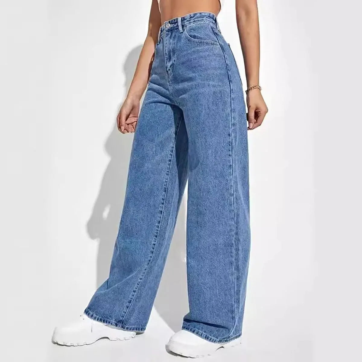 Y2K Retro High-Waisted Blue Jeans – Women’s Baggy Straight Slim Pants, High Street Fashion