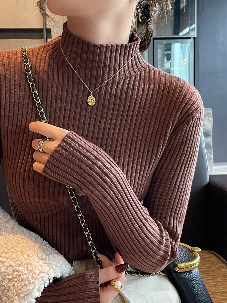 Women’s Korean Slim Turtleneck Sweater – Long Sleeve Casual Thick Knitted Pullover, Autumn/Winter Basic Top