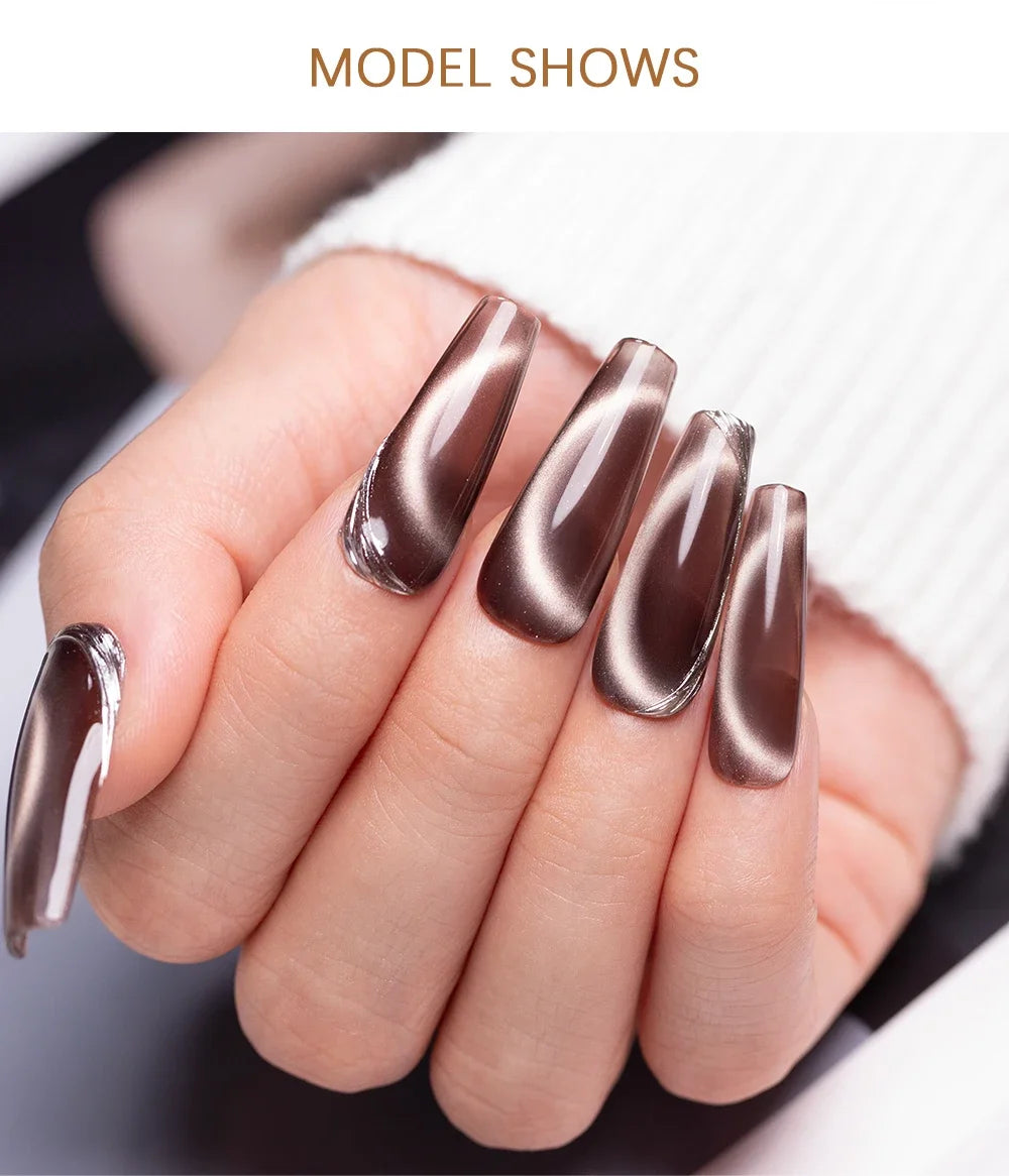 BOZLIN 7.5ML Amber Moonlight Cat Magnetic Gel Nail Polish White Light Magnetic Nail Sparkling Glitter Semi Permanent Varnish