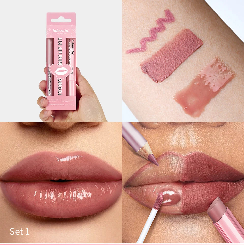 Lip Combo Matte Lipstick + Lip Liner Pen Lip Gloss Set Hydrating Matte Waterproof Long Lasting Lip lipstick set Lip Makeup Set